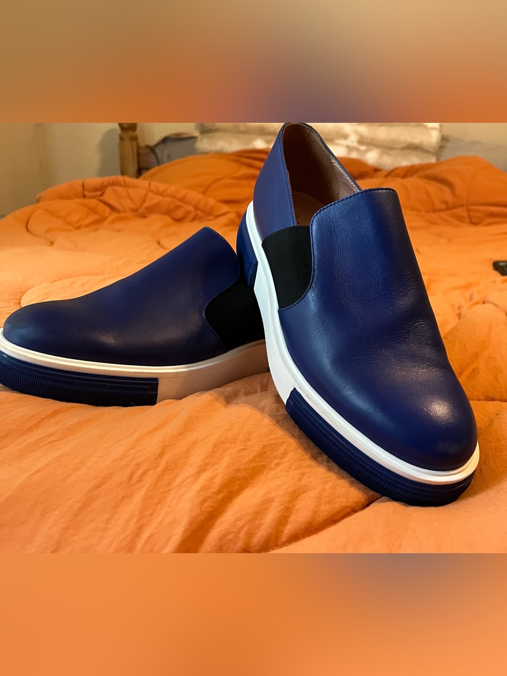 Pollini Made in Italy Cobalt Blue Leather Platform Slip-On Loafers EU 40